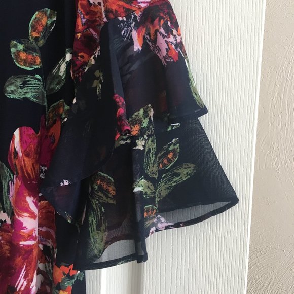 Floral A-line Dress on a Navy Background - Picture 3 of 5